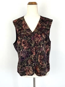 Vintage NOW Womens Vest Brown Floral Button Up Embossed Print AUS Made Hippie 14 - Picture 1 of 9