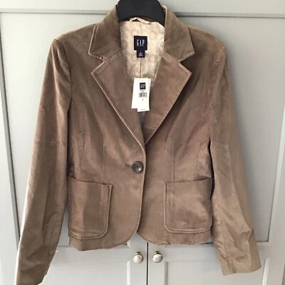 Blazer Gap Mezcla Algodón Forrado Terciopelo Look Un Botón Nuevo con Etiquetas Talla 8 Bolsillos Marrón Foto 1 de 4