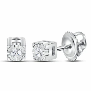Sterling Silver Womens Round Diamond Solitaire Stud Earrings 1/20 Cttw - Picture 1 of 1