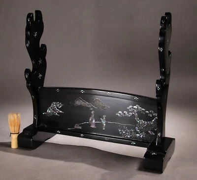 Antigua Espada Samurai Japonesa Soporte Katana-Kake Madre Perla Era Meiji 19 Foto 1 de 4