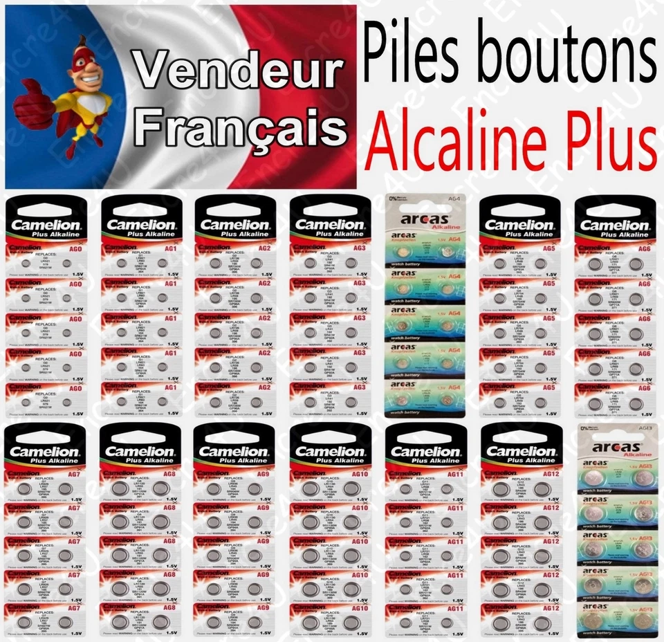 Piles boutons 1,5V Alcaline - Modèle AG4 LR66 LR626 377 ... LR41 LR44 LR43 LR54