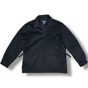 Vtg 90’s Polo Ralph Lauren Black Wool Lined Full Zip Jacket Bomber Buckle Lux XL - Picture 1 of 5