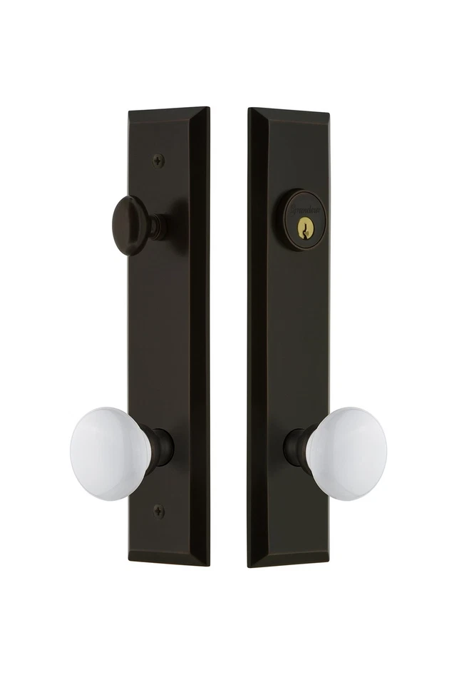 840833 Juego completo de entrada de placa alta de la Quinta Avenida con perilla Hyde Park, respaldo... Foto 1 de 1