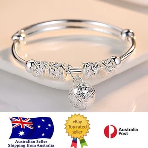 Fine 925 Sterling Silver Hollow Bells Ball Bangles Adjustable Bracelets for Wome - Picture 1 of 6