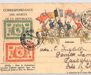 FRANCE/RUSSIA WW1 Card ILLUSTRATED *FLAGS* Military GB Sheppey Isle 1914 YL181 - Picture 1 of 10