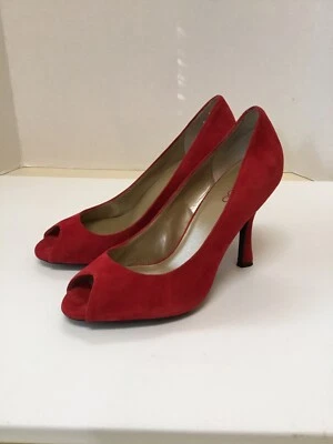 ME TOO 女式麂皮绒露趾高跟鞋美国红色全新无标签 — 第 1/4 张图片
