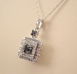 Black Diamond Halo Pendant Choker Charm Necklace White Gold 18" Chain - Picture 1 of 6