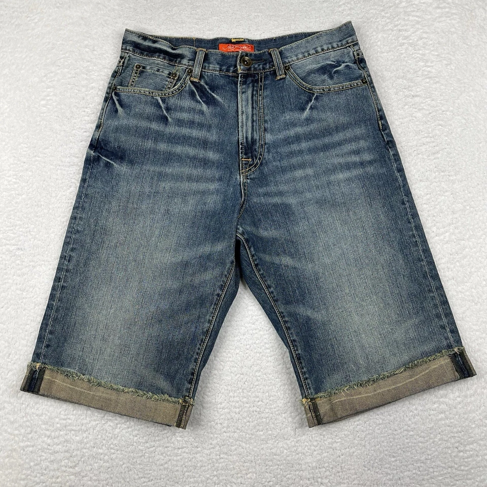 Ed Hardy Shorts Mens 32 Blue Wash Denim Cuffed Y2K Christian Audigier Cotton - Image 1 of 4