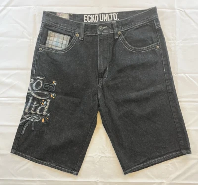 Pantalones Cortos De Colección Y2K Ecko Unltd Para Hombre 36 Bordados Logo Denim Patinador Hip-Hop Foto 1 de 4
