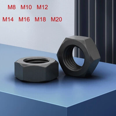 Feingewinde Sechskantmuttern M8 M10 M12 M14 M16 M20 Schwarzer Stahl Muttern - Bild 1 von 4