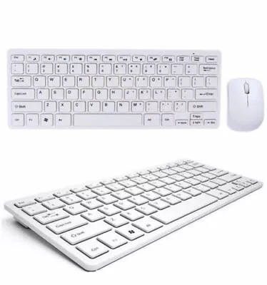 MINI SLIM 2.4GHz Tastiera E Mouse Wireless  Per USB PC Laptop Computer Bianco • 12€