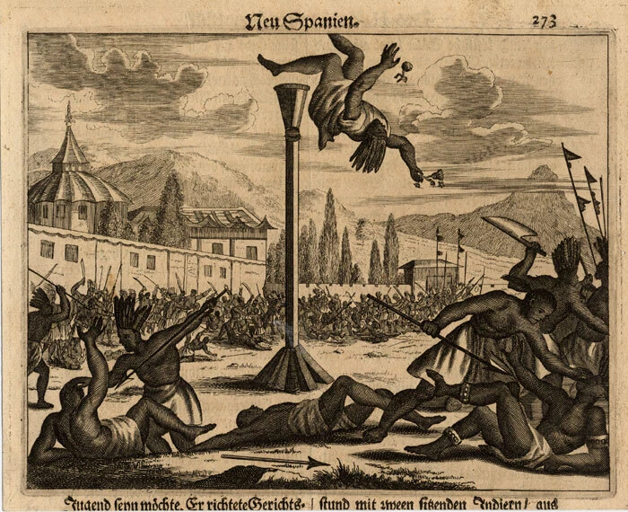 Antique Print-SOUTH AMERICA-NEW SPAIN-NATIVES-INDIANS-BATTLE-Dapper-1673 - Image 1 of 1