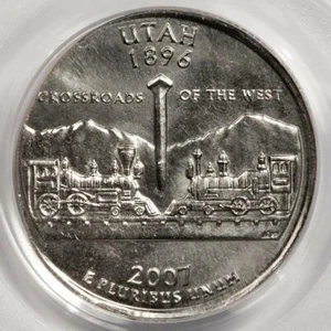 2007 D PCGS MS65 Struck On Elliptical Clip Planchet Utah Quarter Mint Error Rare - Picture 1 of 4