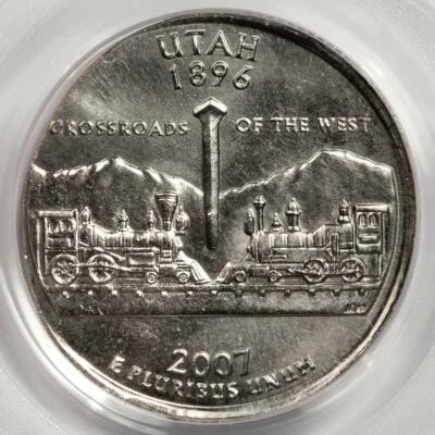 2007 D PCGS MS65 Struck On Elliptical Clip Planchet Utah Quarter Mint Error Rare - Image 1 of 4