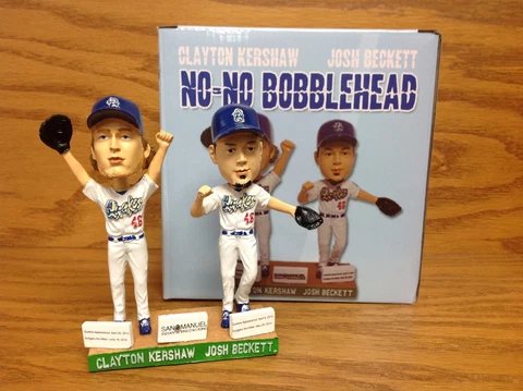 Clayton Kershaw Josh Beckett No-Hitter Quakes DUAL PLAYER Bobble Bobblehead SGA Cover
