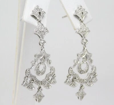 Par de aretes colgantes estilo araña de diamantes de oro blanco de 14 quilates B6036 Foto 1 de 4