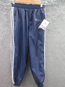 NWT Rare 90s Adidas Vintage Nylon Navy Blue Lined Track Pants Youth Medium - Picture 1 of 14