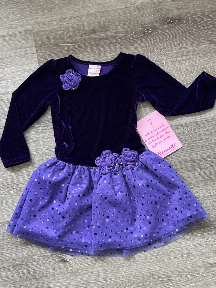 Girl Dress Size 4 Nannette Hot Purple Tutu Velvet Toddler Holiday - Image 1 of 4
