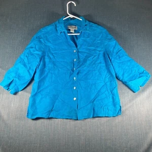 Orvis Sporting Traditions Girls Shirt Medium 100% Linen Blue Collared 3/4 Sleeve - Picture 1 of 12