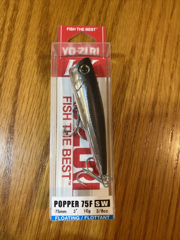 Señuelo de pesca flotante de agua superior YO-ZURI LX plateado negro Popper 75F SW de 3"" 3/8 oz Foto 1 de 1