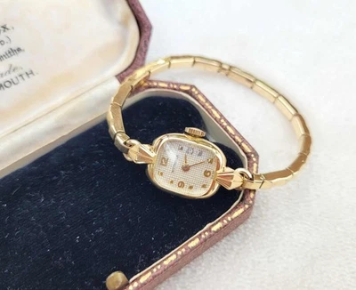 Reloj mecánico Wittnauer Waffle de colección de oro amarillo macizo de 14 k con esfera para damas Foto 1 de 4