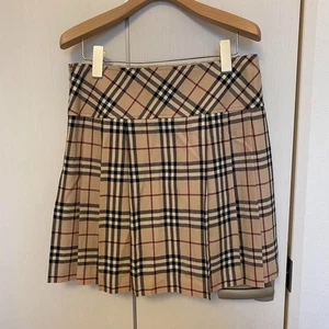 BURBERRY BLUE LABEL Pleated Mini Skirt Nova Check Beige Wool 38 M Japan NEW - Picture 1 of 11