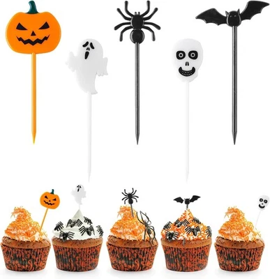 50 PIEZAS Selecciones de Halloween Cupcake Toppers - Palillos de dientes de plástico para Cupcakes, Comida, C Foto 1 de 4