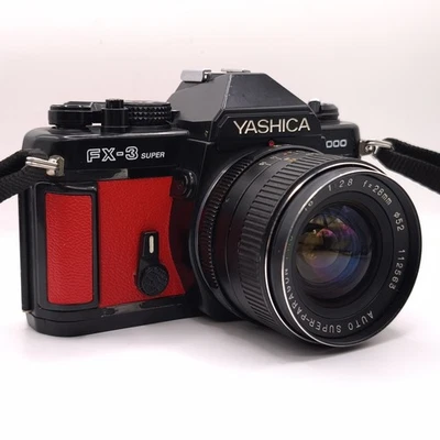 Yashica FX-3 Super 2000 35mm Film SLR Camera 28mm Lens Custom Red Leather Workin - Image 1 of 4
