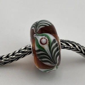 Authentic Trollbeads JUMBO Bead Rare Peacock Feathers Smoky Base NEW #531 - Picture 1 of 7
