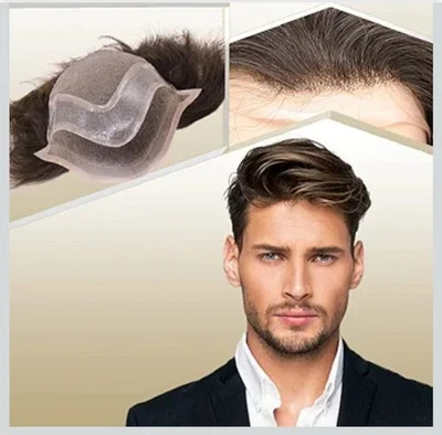 Piezas de cabello humano Toupee para hombre sistema de reemplazo de encaje suizo marrón medio 8x10 Foto 1 de 4