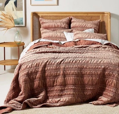 NEW Anthropologie Lustered Velvet Alastair Queen Quilt In Peach - Image 1 of 4