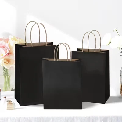 100 Piezas Bolsas de Papel Kraft con Asas Fiesta Compras Navidad Bolsas de Regalo a Granel Foto 1 de 4