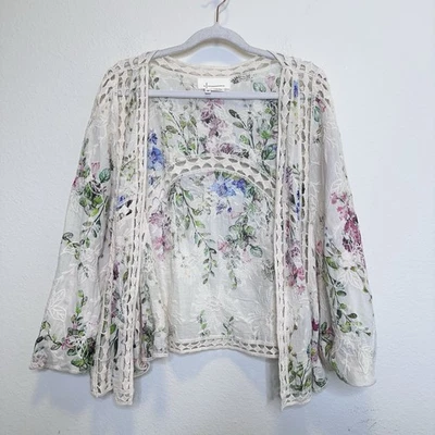 Anthropologie Womens Cropped Floral Kimono Coquette Feminine One Size - Image 1 of 4