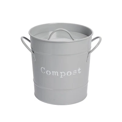 Kitchen Compost Bin Bucket Steel Waste Pail with Lid Plastic Inner - Grey - Изображение 1 из 4