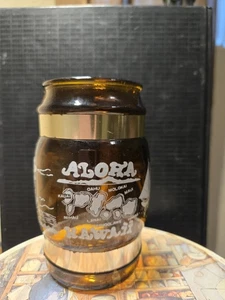 Vintage Amber Glass Barrel Shaped Aloha Hawaii Mug - Picture 1 of 5