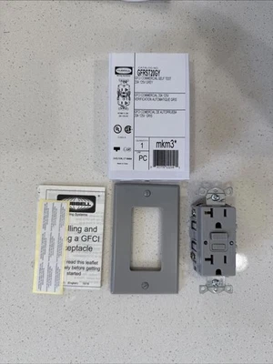 HUBBELL GFRST20GY GFCI comercial 20 ampères autoteste duplex receptáculo e placa frontal - Imagem 1 de 3