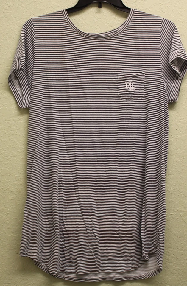 Camisa para dormir Lauren Ralph Lauren para mujer L a rayas algodón logotipo bolsillo Foto 1 de 4
