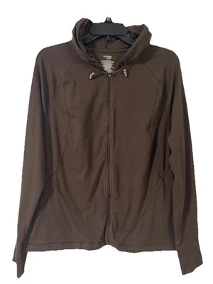 Sudadera con capucha Danskin Now para mujer marrón oscuro cremallera completa talla XL 16-18 bolsillos  Foto 1 de 4