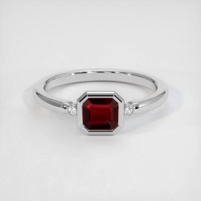 Anel elegante simulado vermelho rubi e branco moissanita 950 platina três pedras - Imagem 1 de 4