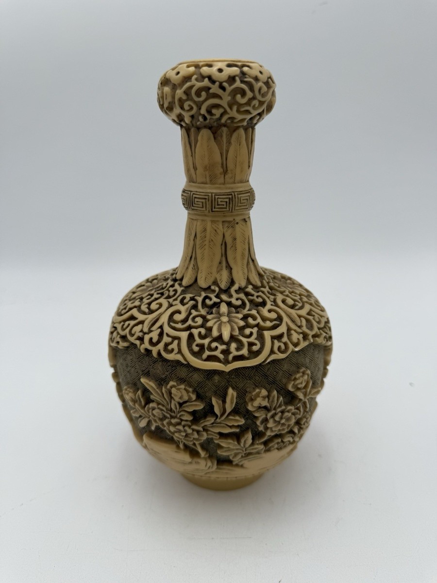 陶器製彫刻模様水差し 中国　花瓶 Amazon.co.jp: 彫刻の花瓶 花びん セラミックミニ青磁ストライプ