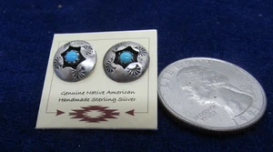 VINTAGE SOUTHWEST TURQUOISE SHADOW BOX EARRINGS STERLING - Picture 1 of 5