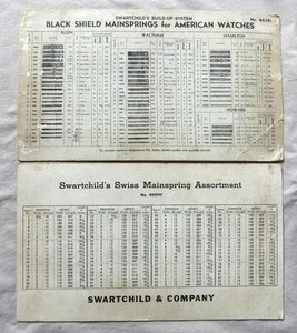 Vintage used SWARTCHILD'S WATCH MAINSPRING CHARTS (2) SWISS BULOVA GRUEN WALTHAM - Picture 1 of 7