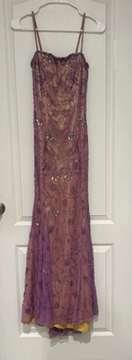 Vintage Cache Mermaid Beaded Sequined Floral Spaghetti strap Dress Sz XS - image 1 of 4