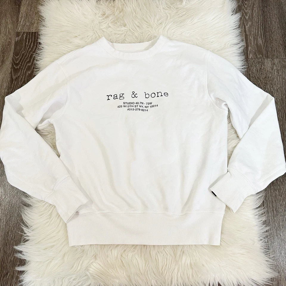 Sudadera suéter Rag & Bone para mujer talla XS de gran tamaño blanco Spellout Pullover Foto 1 de 4