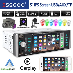 Car Radio Stereo 1 DIN Touchscreen CarplayAndroid Auto Bluetooth USB +MIC Camera - Picture 1 of 16