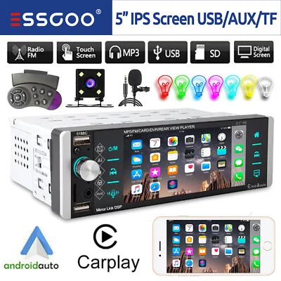 Car Radio Stereo 1 DIN Touchscreen CarplayAndroid Auto Bluetooth USB +MIC Camera - Image 1 of 4