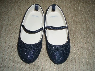 Gymboree ~ праздничное платье туфли размер 8 черный блестящий/эластичный ремень ~ б/у в отличном состоянии - Изображение 1 из 4