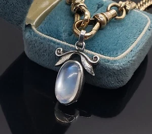 Antique Ceylon Moonstone 925 Sterling Pendant, Cabochon Ornate Pendant - Picture 1 of 18