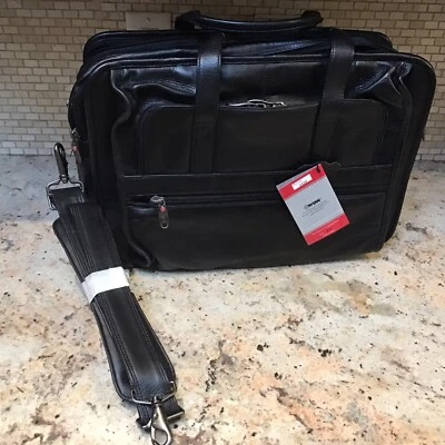 "Funda para computadora portátil Winn International de cuero expandible envejecida negra 17""x 13""x 9" Foto 1 de 4