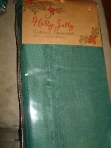 HOLLY JOLLY OR SEASONS GREETING CUTWORK TABLECLOTH GREEN OR RED - Picture 1 of 14